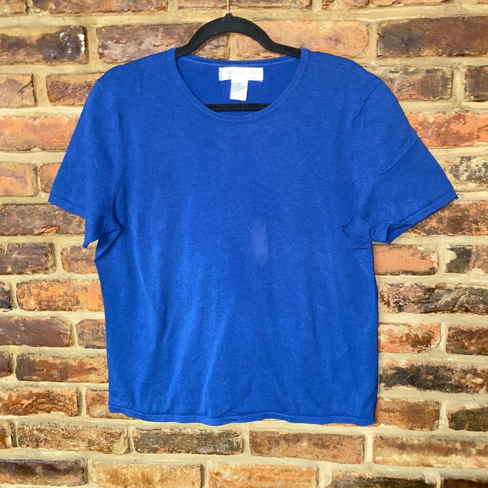 Sutton Studio Blue Short Sleeve Knit Top Women's Size XL